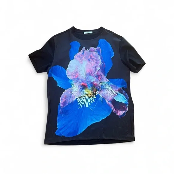 Givenchy SS 2012 Black Oversized Satin Iris Graphic T-Shirt Print Rihanna